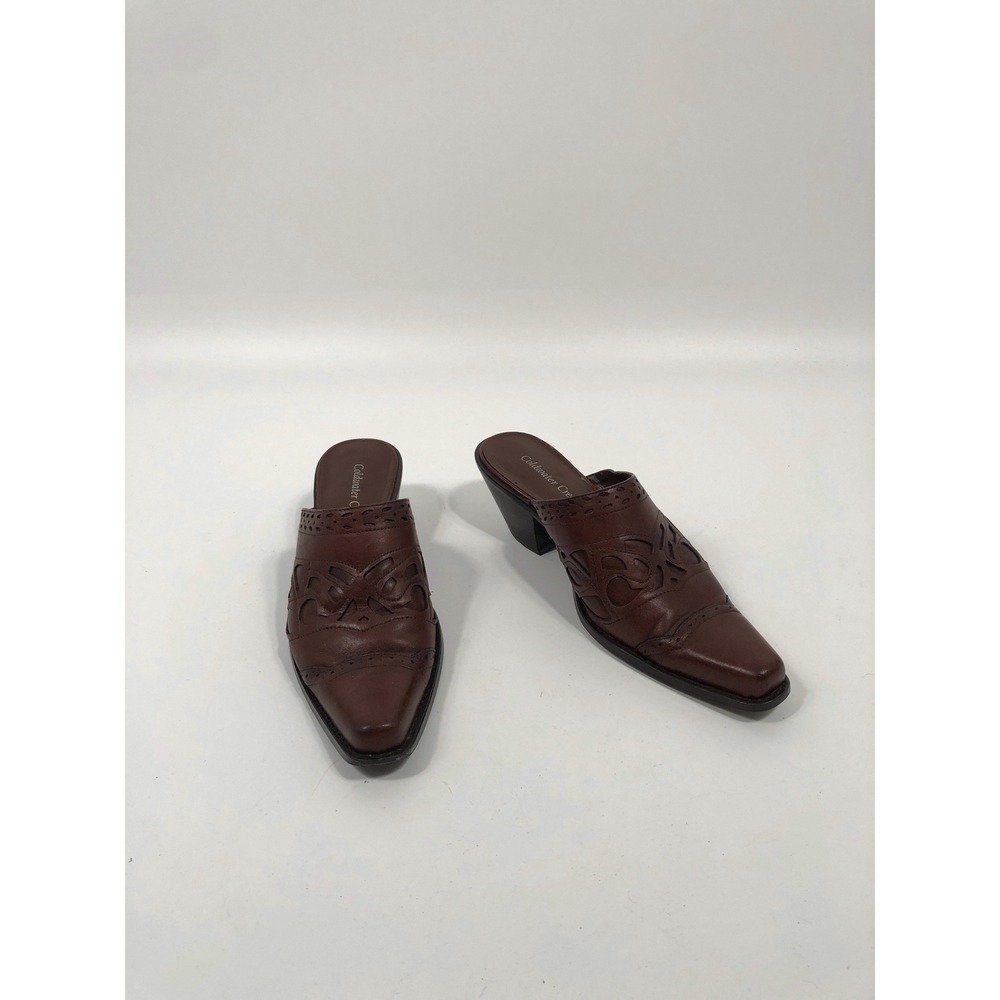 VTG Coldwater Creek Pointed Toe Leather Mules Womens 9 Brown Western Country